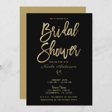 Black & Gold Modern Minimal Chic Bridal Shower  Invitations