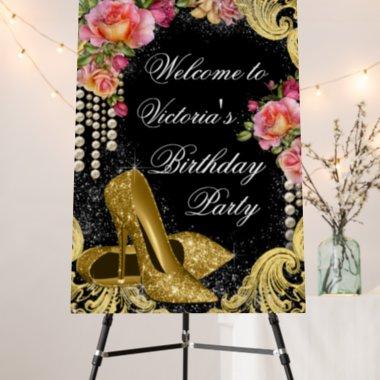 Black Gold Shoes Birthday Party Welcome Sign