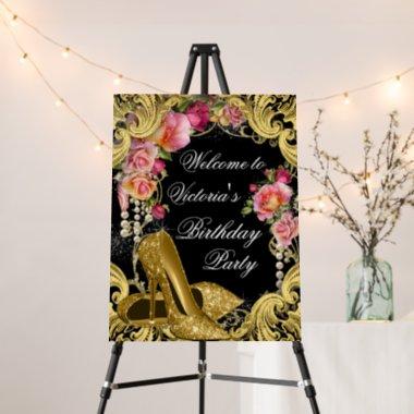 Black Gold Shoes Birthday Party Welcome Sign