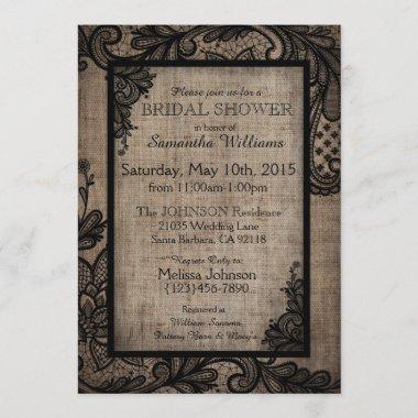 Black Lace Buralp Modern Goth Bridal Shower Invitations
