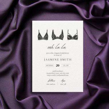 Black Lace Lingerie Bridal Shower Modern Invitations