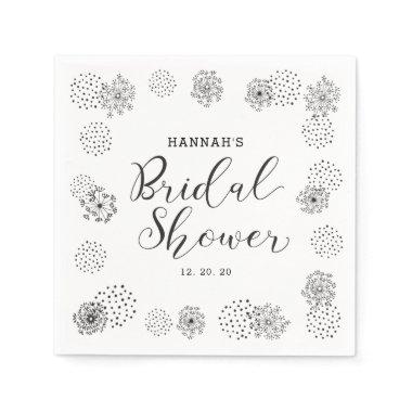Black | Modern Floral Wedding Bridal Shower Napkins