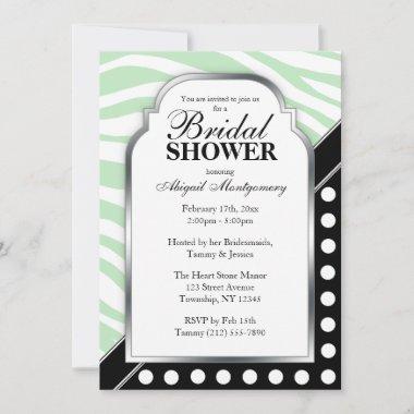 Black Polka Dot Green Zebra Print Bridal Shower Invitations