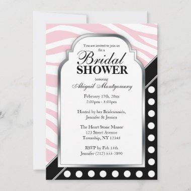 Black Polka Dot Pink Zebra Print Bridal Shower Invitations
