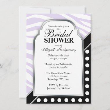 Black Polka Dot Purple Zebra Print Bridal Shower Invitations