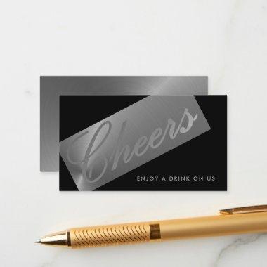 Black & Silver Script "Cheers" Drink Ticket Enclosure Invitations