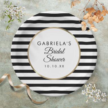Black Stripe Elegant Gold Bridal Shower Paper Plates