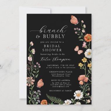 Black Summer Boho Wildflower Brunch Bridal Shower Invitations