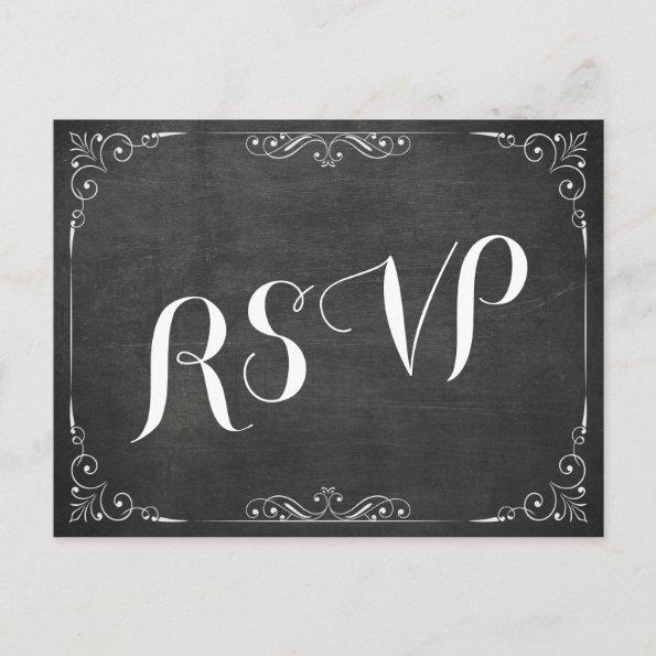 Black White Chalkboard Floral Wedding Shower RSVP Invitation PostInvitations