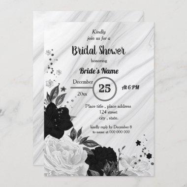 Black & white floral bridal shower Invitations