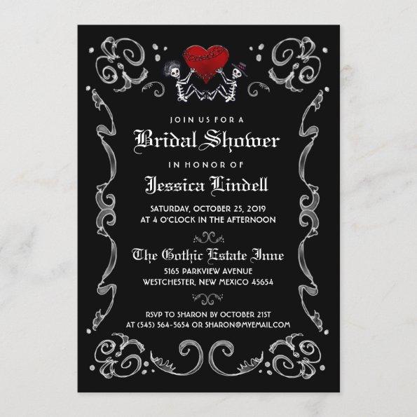 Black White Halloween Skeleton Bridal Shower Invitations