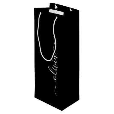 Black White Modern Minimalist Elegant Monogram Wine Gift Bag