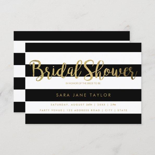 Black & White Stripes with Gold Foil Bridal Shower Invitations