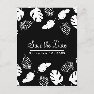 Black & White Tropical Leaves Chic Save the Date Announcement PostInvitations