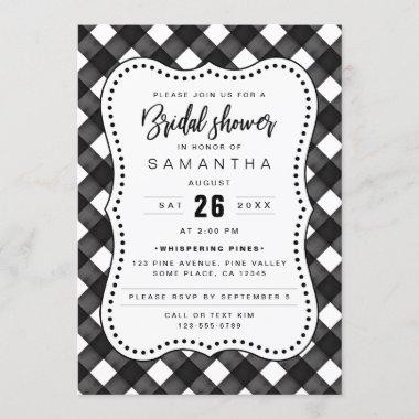 Black & White Watercolor Plaid Bridal Shower Invitations