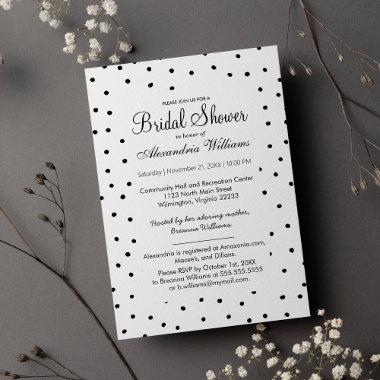 Black white watercolor polka dots Bridal Shower Invitations