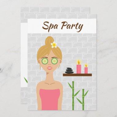 Blonde Spa Girl Illustration Spa Day Bridal Shower Invitations