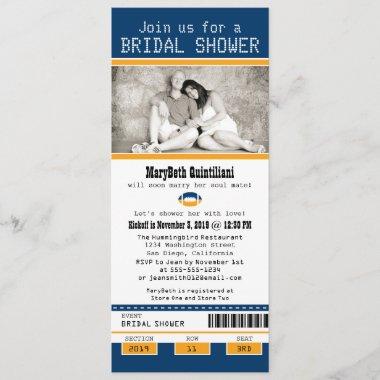 Blue and Gold Football Ticket Bridal Shower Invitations