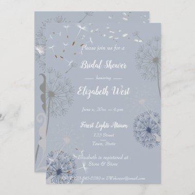 Blue and Gray Dandelion Puffs Bridal Shower Invitations
