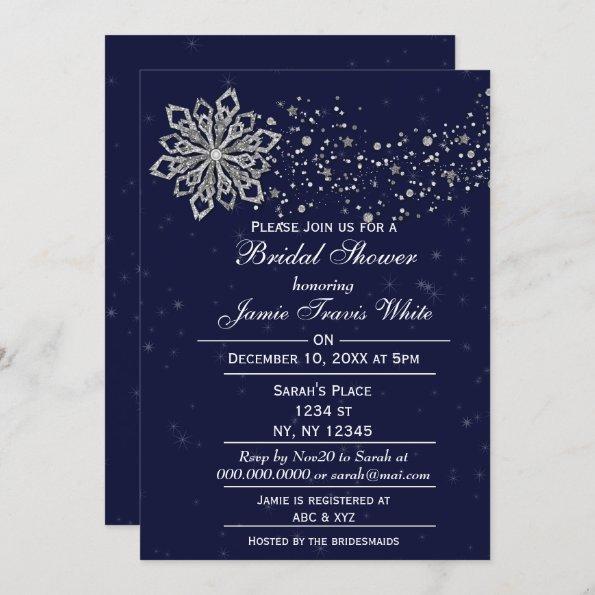 Blue and Silver Snowflake Winter Bridal shower Invitations