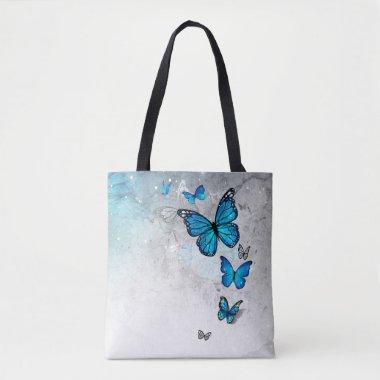 Blue and Silver Watercolor Butterflies Tote Bag