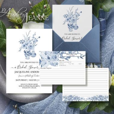 Blue and White Chinoiserie Floral Bridal Recipe Invitations