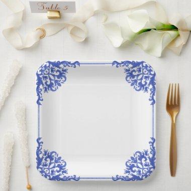 Blue and White Floral Bridal Shower Envelope Paper Plates
