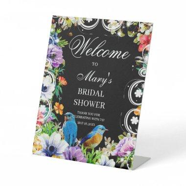 Blue Birds And Botanical Bridal Shower welcome Pedestal Sign