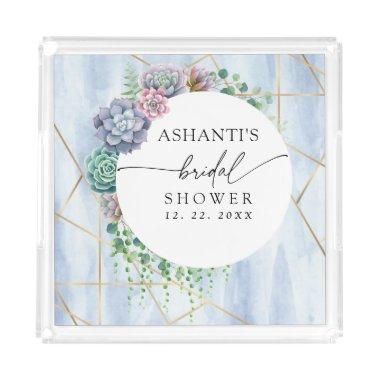 Blue Blush Succulent Bridal Shower Acrylic Tray