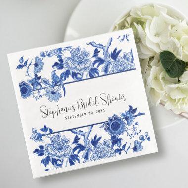 Blue Chinoiserie Floral Watercolor Bridal Shower Paper Dinner Napkins