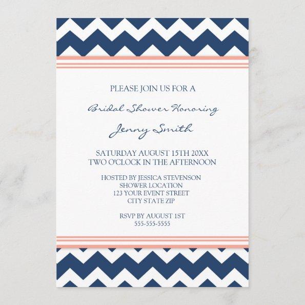 Blue Coral Chevron Bridal Shower Invitation Invitations