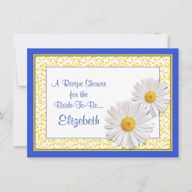 Blue Daisy Recipe Theme Bridal Shower Invitations