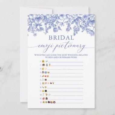 Blue Floral Bridal Shower Emoji Pictionary Game Invitations