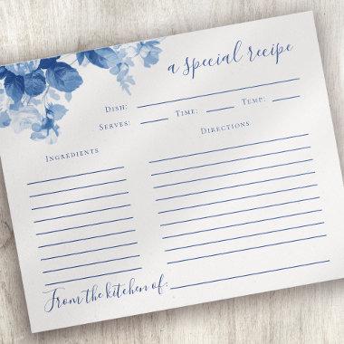 Blue Floral Bridal Shower Recipe Invitations
