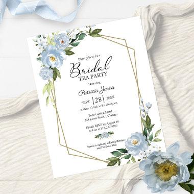 Blue Floral Bridal Tea Party Budget Invitations