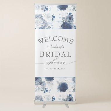 Blue Floral Pattern Elegant Bridal Shower Welcome Retractable Banner