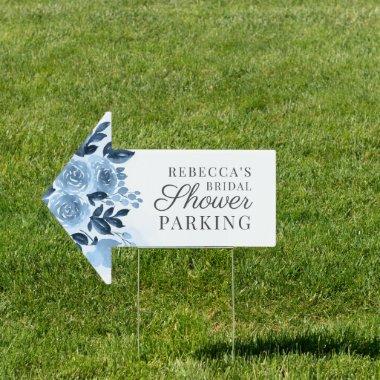 Blue Floral Script Bridal Shower Parking Sign