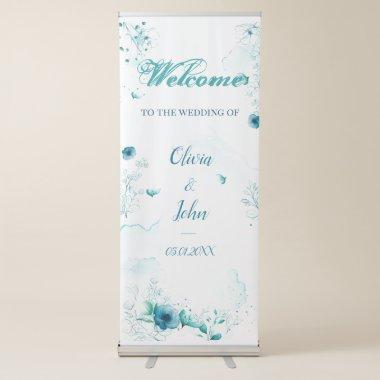 Blue Floral Watercolor Wedding Retractable Banner