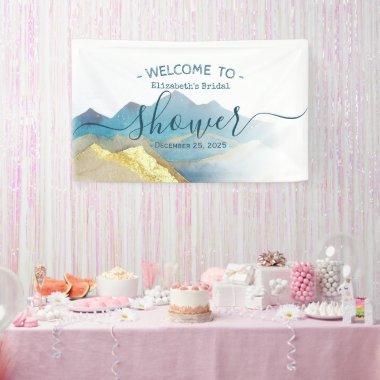 Blue Gold Foil Mountain Bridal Shower Welcome Sign
