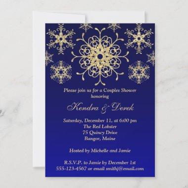 Blue, Gold Snowflakes Couples Shower Invite