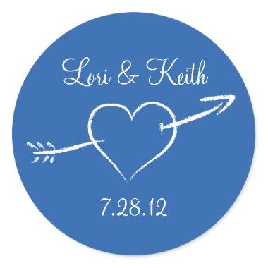 Blue Heart and Arrow Classic Round Sticker