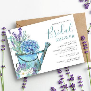 Blue Hydrangea and Lavender Floral Bridal Shower Invitations