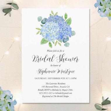Blue Hydrangea Bouquet Botanical Bridal Shower Invitations