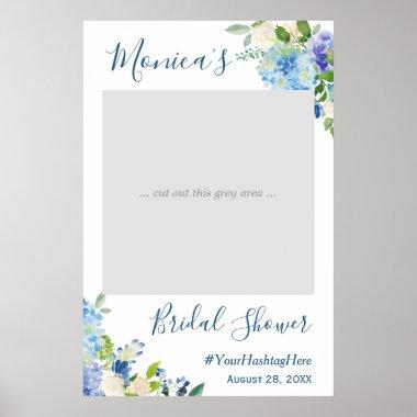 Blue Hydrangea Floral Bridal Shower Photo Booth Poster