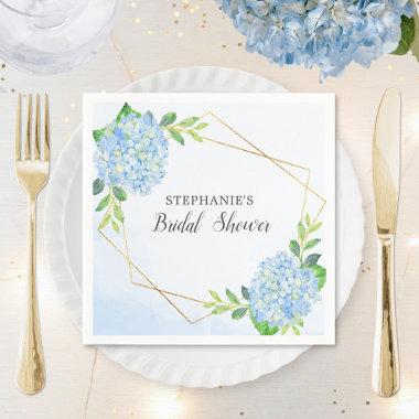 Blue Hydrangea Geometric Floral Bridal Shower Napkins