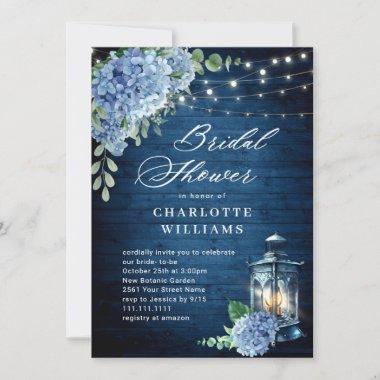 Blue Hydrangea Lantern Wood Bridal Shower Invitations