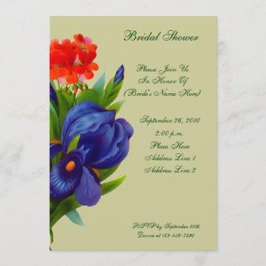 Blue Iris Bouquet Floral Bridal Shower Invite