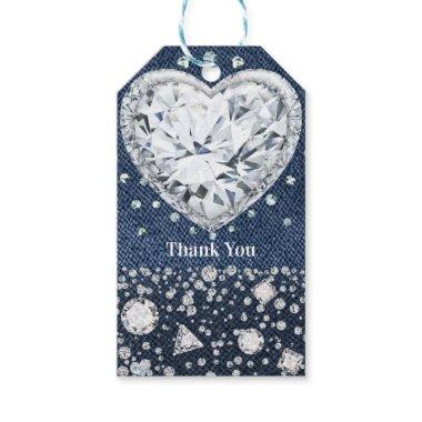 Blue Jean Denim & Diamonds Bling Diamond Heart Gift Tags