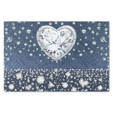 Blue Jean Denim & Diamonds Bling Diamond Heart Tissue Paper