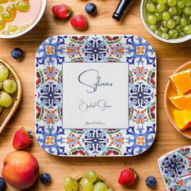 Blue Mexican colorful tiles bridal shower printed Paper Plates